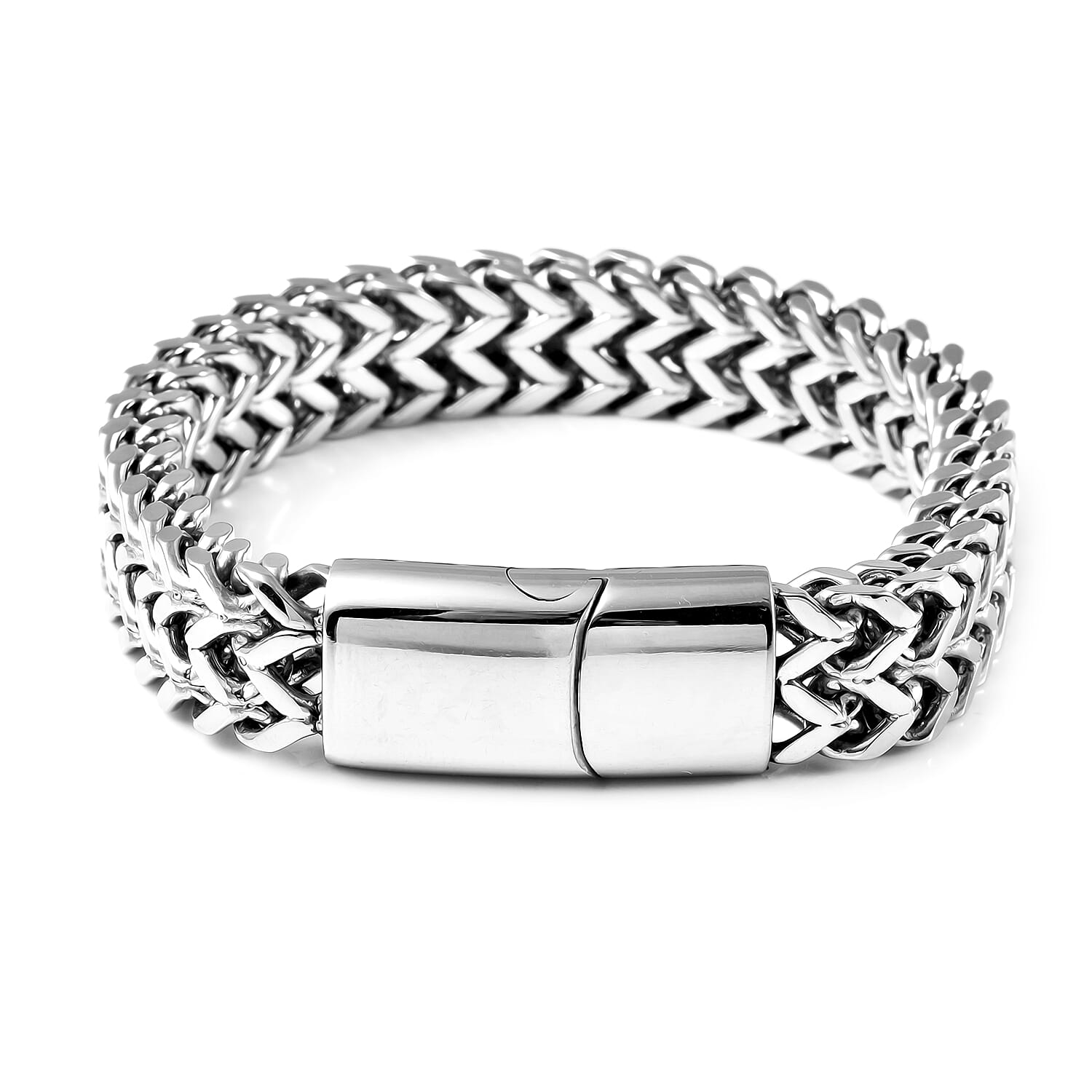 Fashionable Two Row Spiga Chain Bracelet in Stainless Steel (7.50 In)