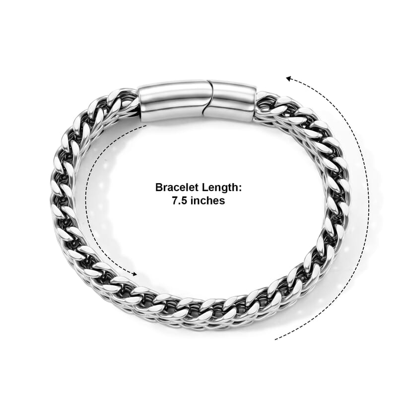 Fashionable Two Row Spiga Chain Bracelet in Stainless Steel (7.50 In)