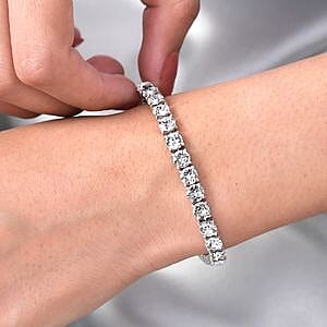 White Crystal Bracelet in Platinum Over Sterling Silver (7.50 In)