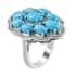 American Natural Sleeping Beauty Turquoise and Zircon Cluster Ring in Platinum Over Sterling Silver (Size 10.0) 6.00 ctw image number 3
