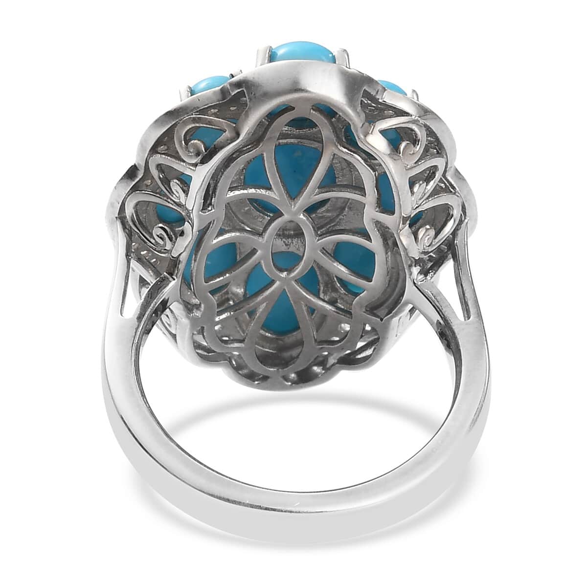 AMERICAN Natural Sleeping Beauty Turquoise, Zircon Cluster Ring in Platinum Over Sterling Silver (Size 10.0) 6.00 ctw image number 4