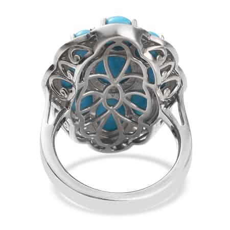American Natural Sleeping Beauty Turquoise and Zircon Cluster Ring in Platinum Over Sterling Silver (Size 10.0) 6.00 ctw image number 4