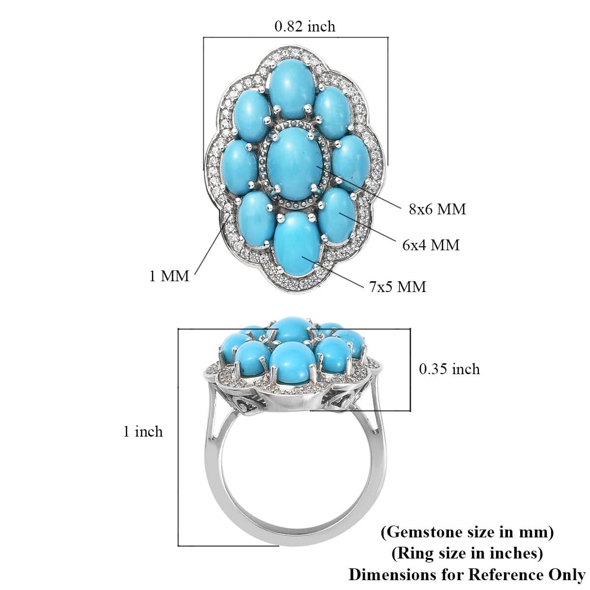 AMERICAN Natural Sleeping Beauty Turquoise, Zircon Cluster Ring in Platinum Over Sterling Silver (Size 10.0) 6.00 ctw image number 5