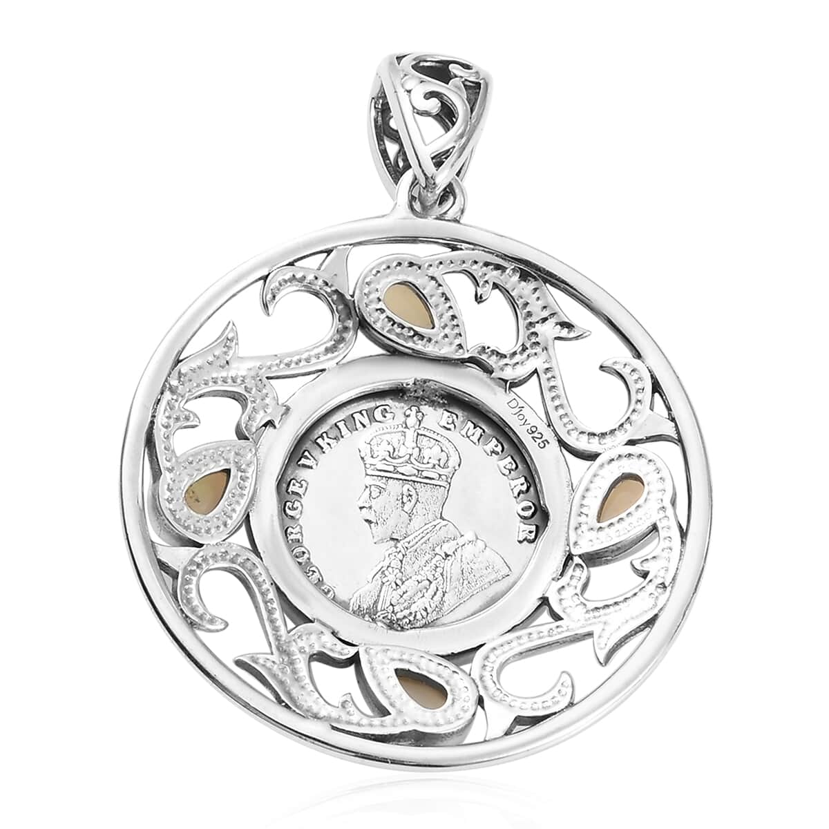Ethiopian Welo Opal Queen Victoria Coin with Floral Framework Pendant in Sterling Silver 7.40 Grams 0.70 ctw image number 4