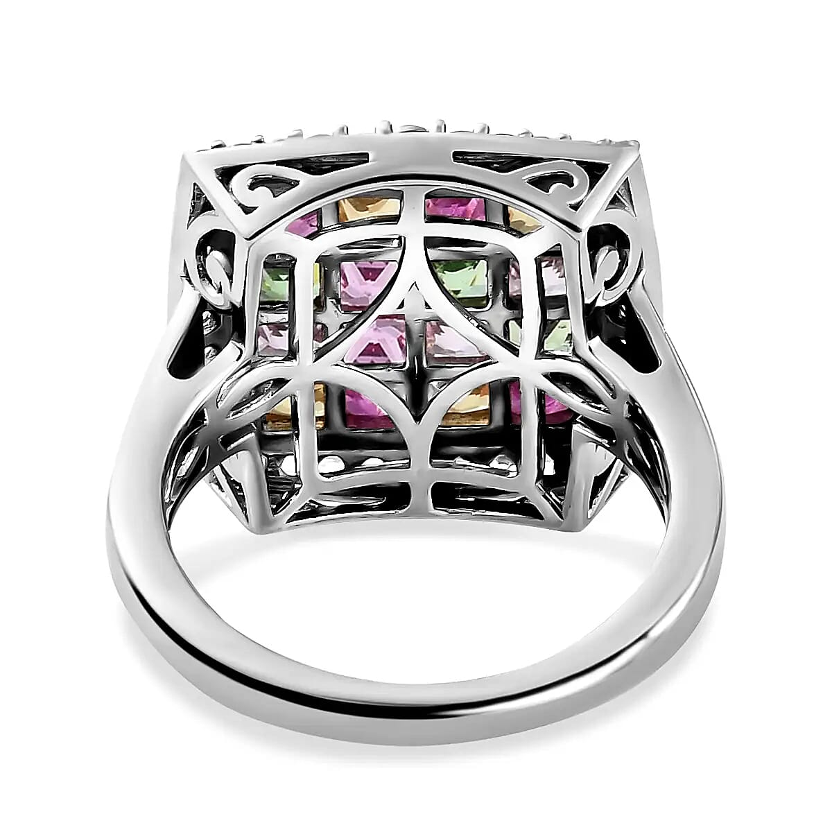 Tsavorite Garnet and Multi Gemstone Ring in Rhodium and Platinum Over Sterling Silver (Size 10.0) 2.10 ctw