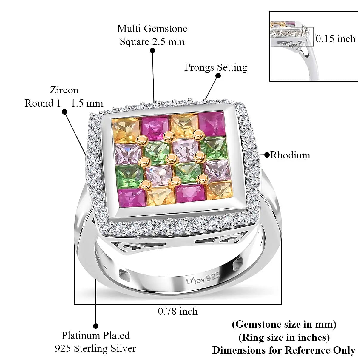 Tsavorite Garnet and Multi Gemstone Ring in Rhodium and Platinum Over Sterling Silver (Size 10.0) 2.10 ctw