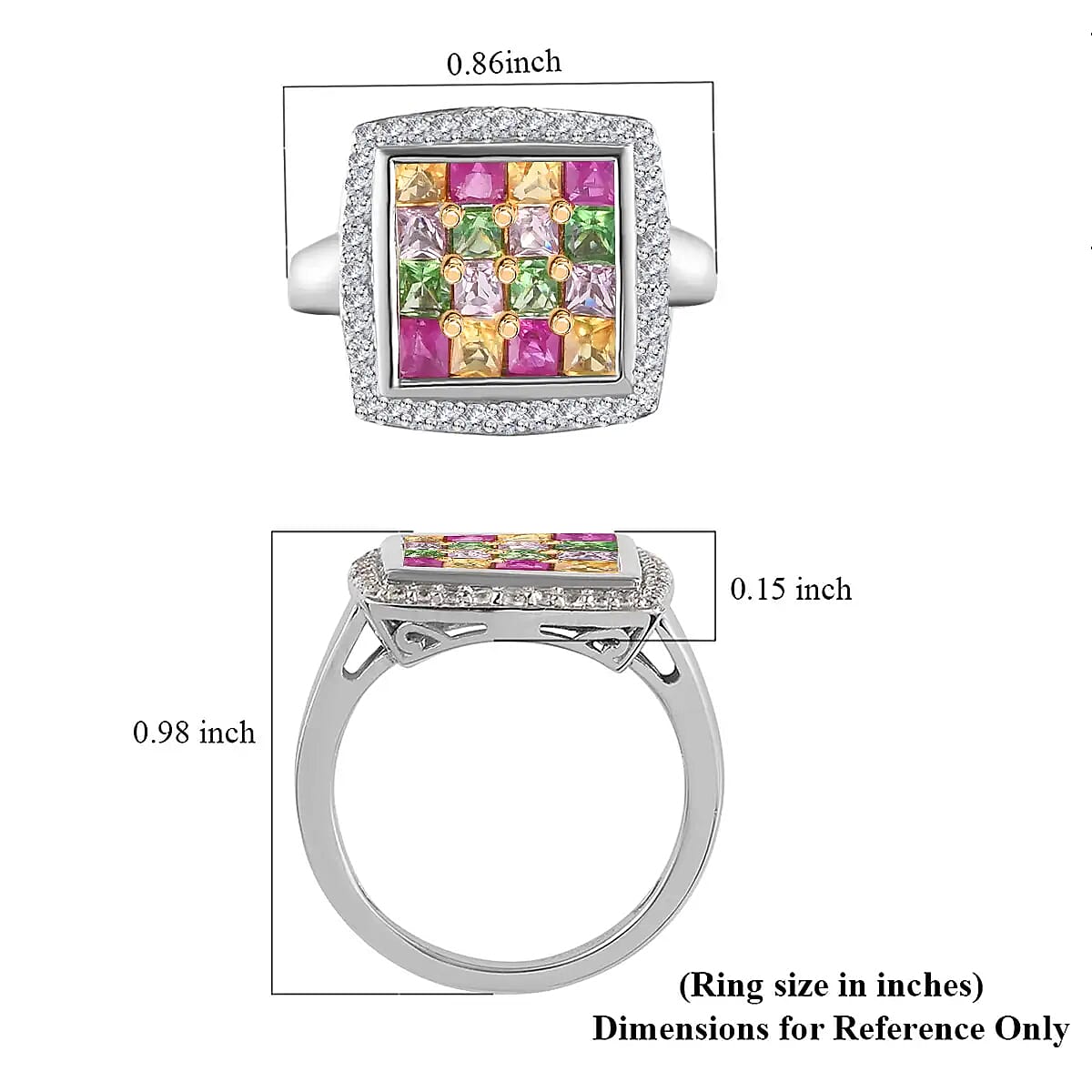 Tsavorite Garnet and Multi Gemstone Ring in Rhodium and Platinum Over Sterling Silver (Size 10.0) 2.10 ctw