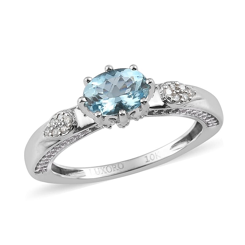 Luxoro 10K White Gold Premium Santa Maria Aquamarine and Diamond Ring (Size 10.0) 1.10 ctw