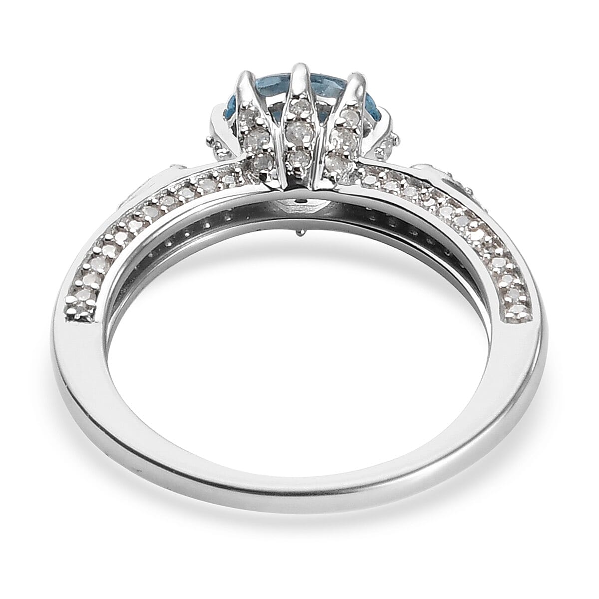 Luxoro 10K White Gold Premium Santa Maria Aquamarine and Diamond Ring (Size 10.0) 1.10 ctw