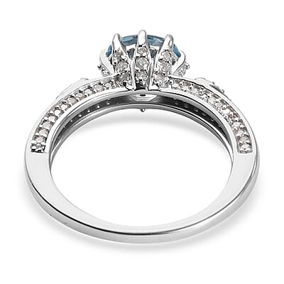 Luxoro 10K White Gold Premium Santa Maria Aquamarine and Diamond Ring (Size 10.0) 1.10 ctw