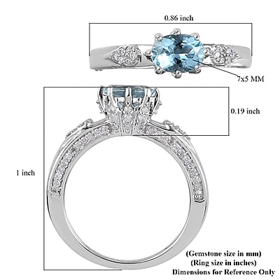 Luxoro 10K White Gold Premium Santa Maria Aquamarine and Diamond Ring (Size 10.0) 1.10 ctw