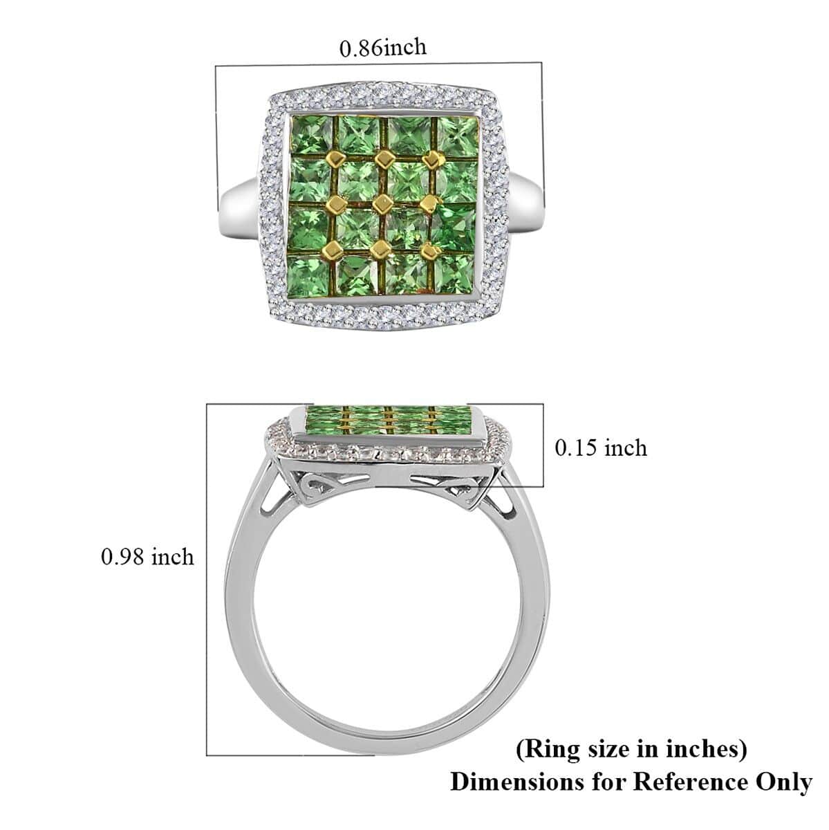 Tsavorite Garnet White Zircon Ring in Rhodium and Platinum Over Sterling Silver, Wedding Rings (Size 10.0) 2.20 ctw image number 5