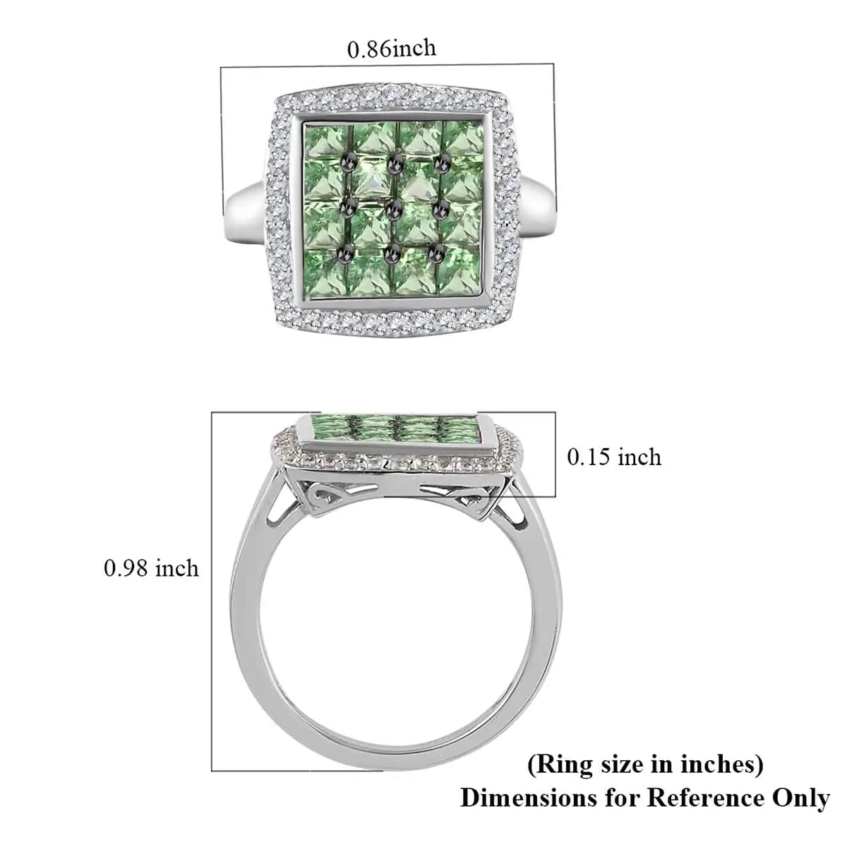 Tsavorite Garnet White Zircon Ring in Rhodium and Platinum Over Sterling Silver, Wedding Rings (Size 10.0) 2.20 ctw image number 6