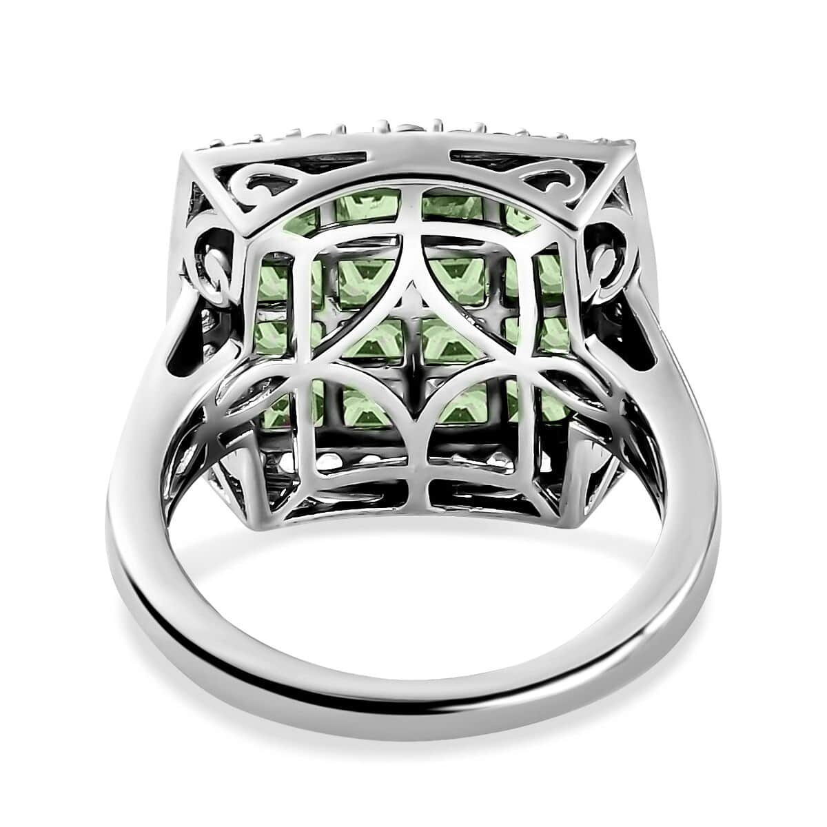 Tsavorite Garnet and White Zircon Ring in Rhodium & Platinum Over Sterling Silver (Size 5.0) 2.20 ctw image number 4