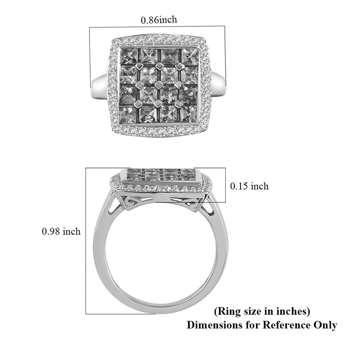 Tsavorite Garnet and White Zircon Ring in Rhodium & Platinum Over Sterling Silver (Size 5.0) 2.20 ctw image number 5
