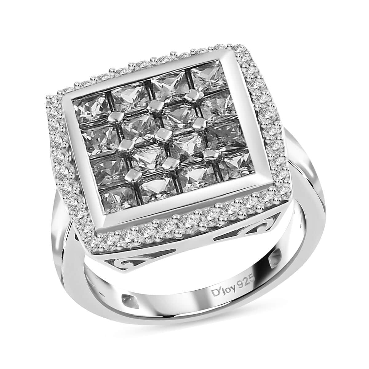 Tsavorite Garnet and White Zircon Ring in Rhodium & Platinum Over Sterling Silver (Size 8.0) 2.20 ctw image number 0