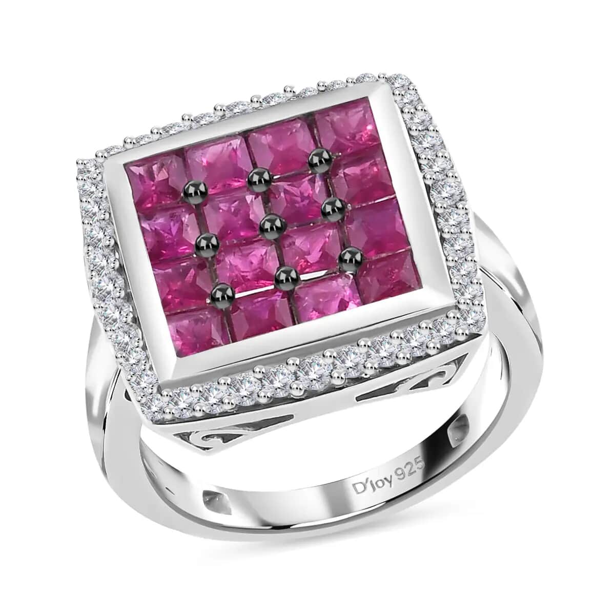 Royal Thai Ruby White Zircon Ring in Rhodium Platinum Over Sterling Silver, Wedding Rings (Size 7.0) 2.10 ctw image number 0