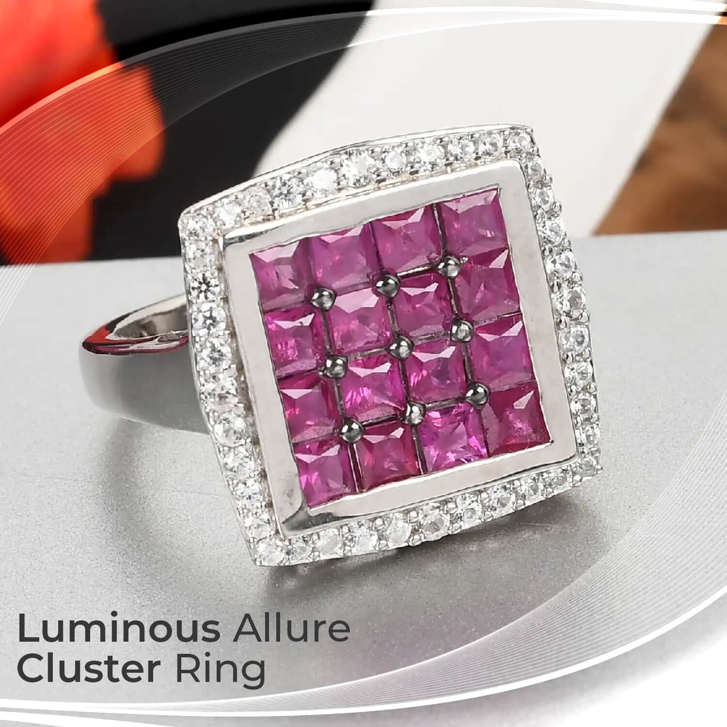 Royal Thai Ruby White Zircon Ring in Rhodium Platinum Over Sterling Silver,  Wedding Rings (Size 7.0) 2.10 ctw