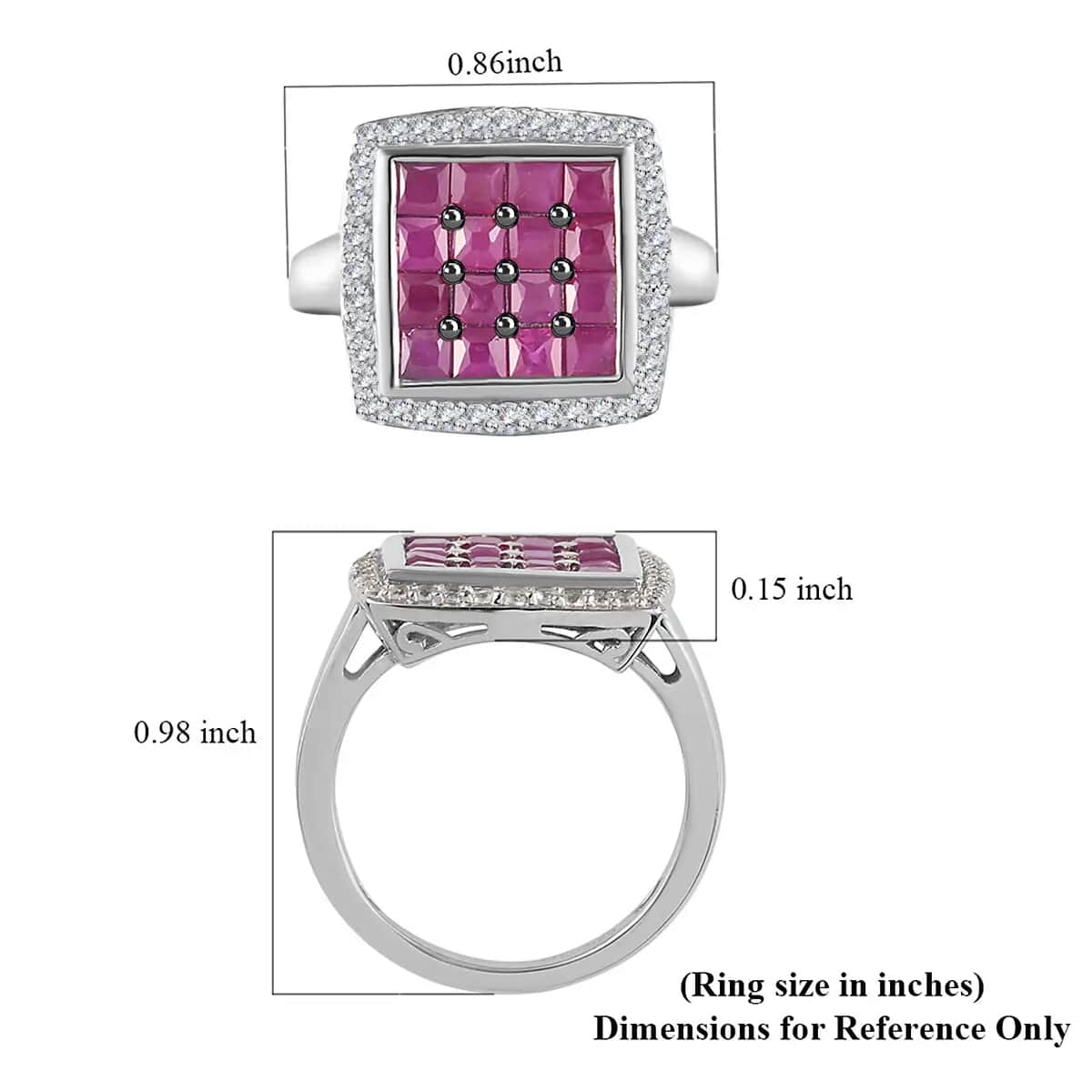 Royal Thai Ruby White Zircon Ring in Rhodium Platinum Over Sterling Silver, Wedding Rings (Size 7.0) 2.10 ctw image number 6