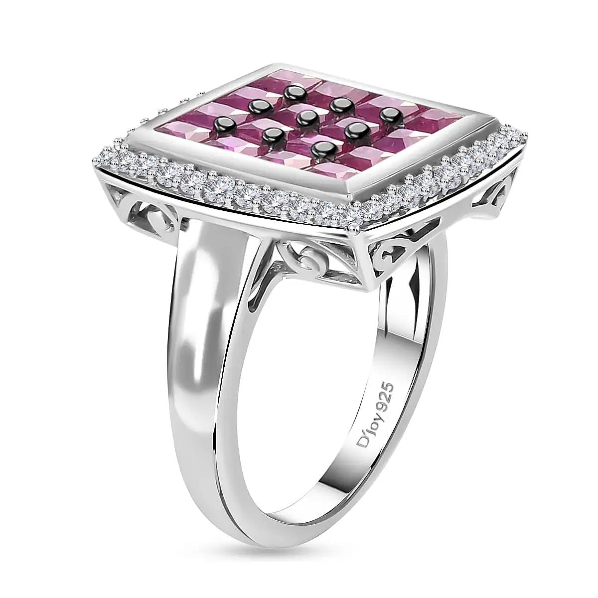 Royal Thai Ruby and Natural White Zircon Ring in Rhodium and Platinum Over Sterling Silver (Size 8.0) 2.10 ctw image number 3