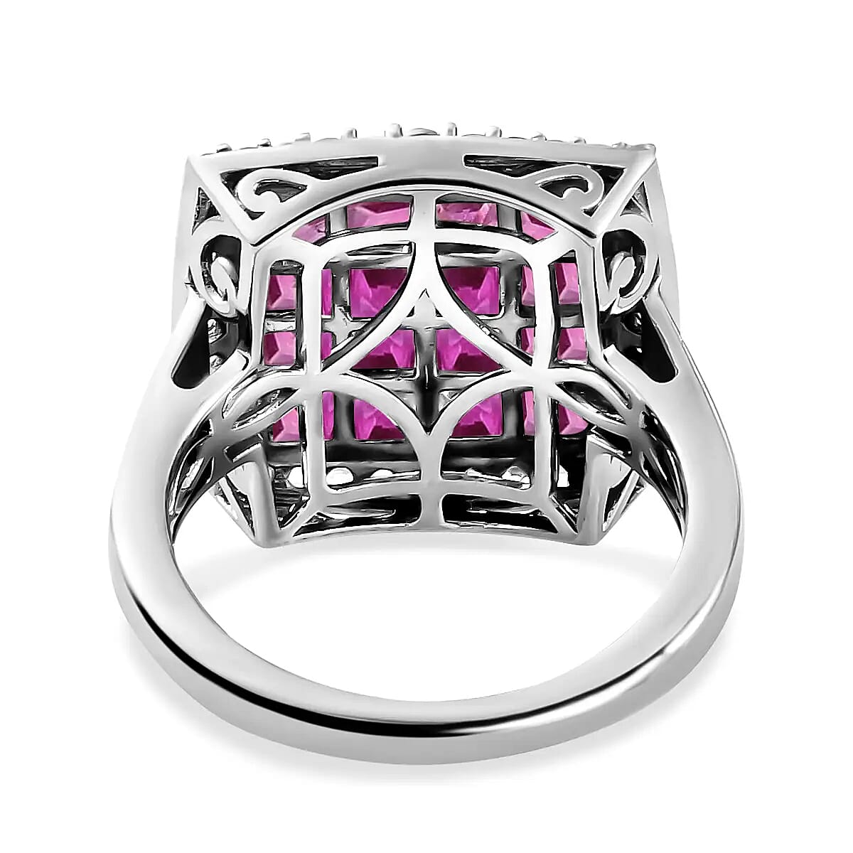 Royal Thai Ruby and Natural White Zircon Ring in Rhodium and Platinum Over Sterling Silver (Size 8.0) 2.10 ctw image number 4