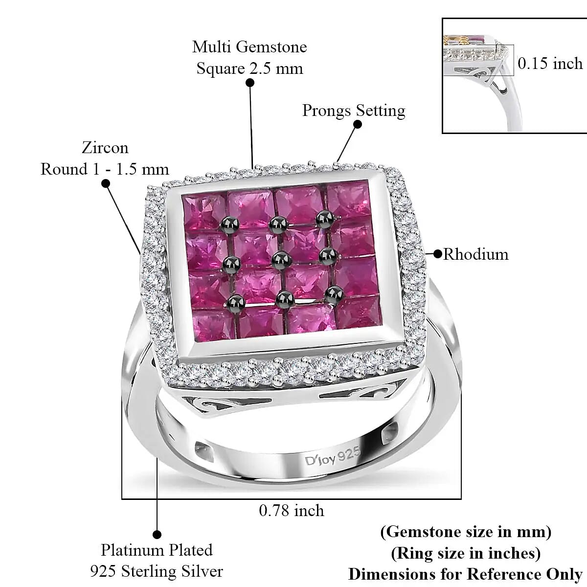 Royal Thai Ruby and Natural White Zircon Ring in Rhodium and Platinum Over Sterling Silver (Size 8.0) 2.10 ctw image number 5