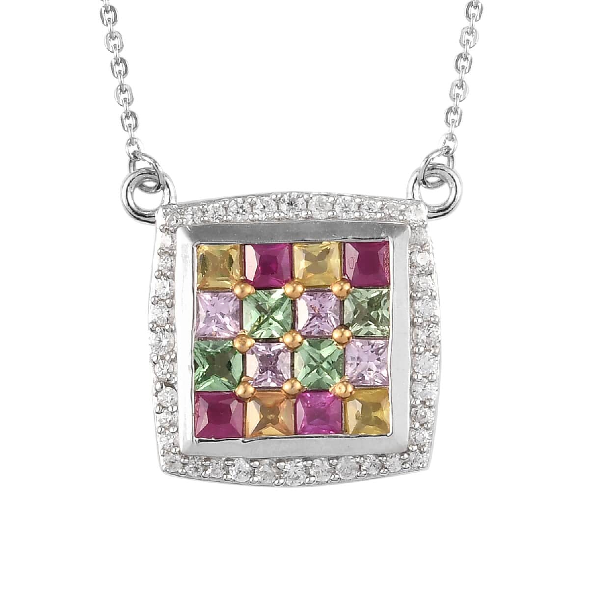 Multi Gemstone Fancy Necklace 18 Inches in Rhodium and Platinum Over Sterling Silver 2.70 ctw image number 0