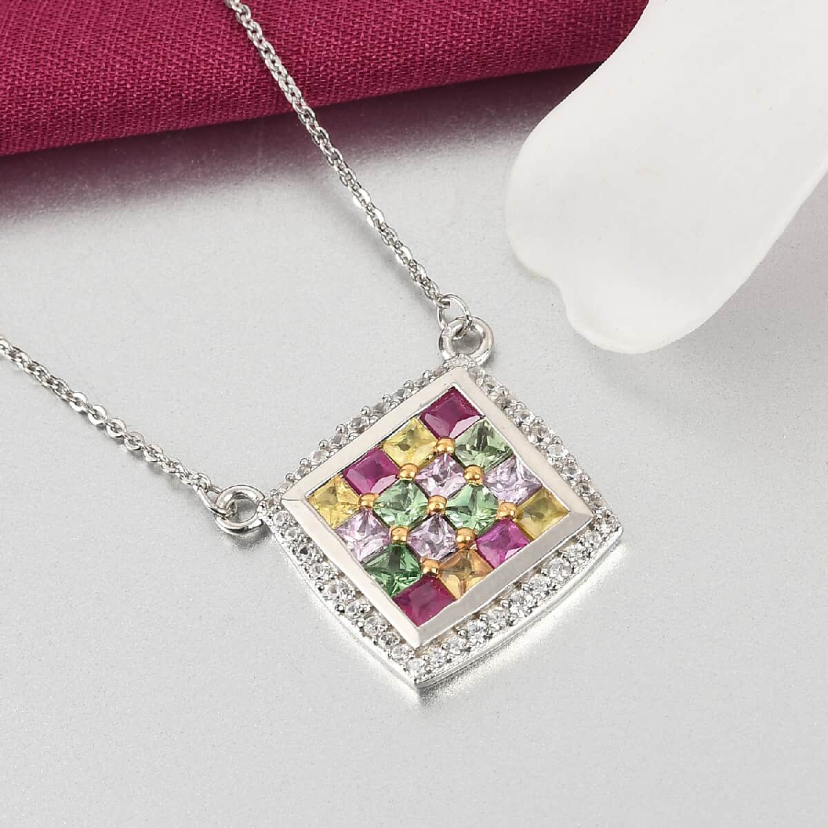 Multi Gemstone Fancy Necklace 18 Inches in Rhodium and Platinum Over Sterling Silver 2.70 ctw image number 1