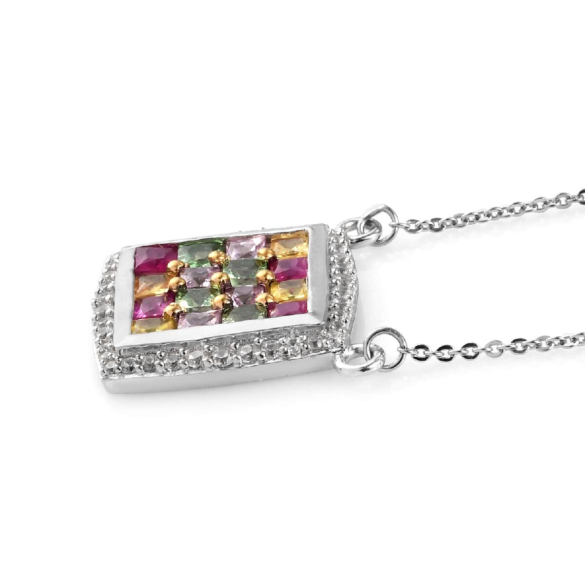 Multi Gemstone Fancy Necklace 18 Inches in Rhodium and Platinum Over Sterling Silver 2.70 ctw image number 3