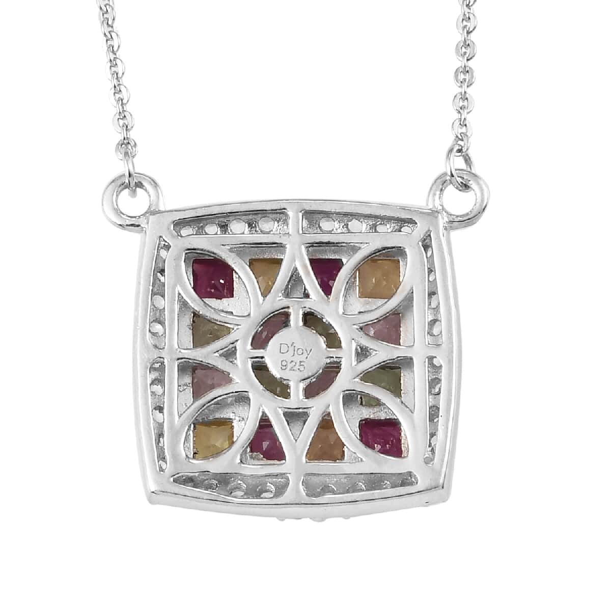 Multi Gemstone Fancy Necklace 18 Inches in Rhodium and Platinum Over Sterling Silver 2.70 ctw image number 4
