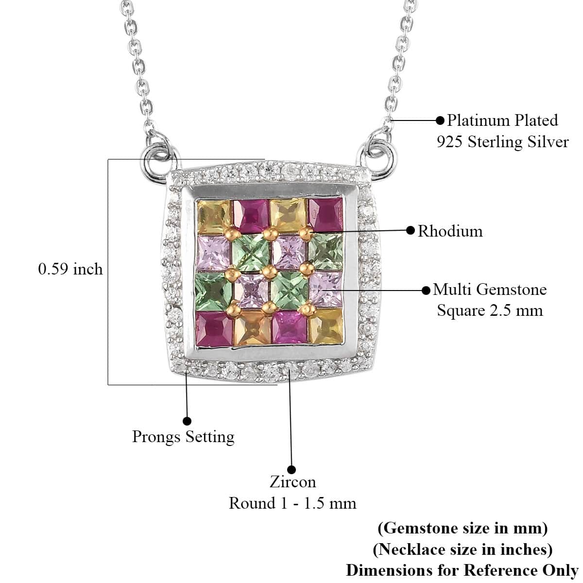 Multi Gemstone Fancy Necklace 18 Inches in Rhodium and Platinum Over Sterling Silver 2.70 ctw image number 5