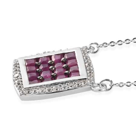 Royal Thai Ruby and Natural White Zircon Fancy Necklace 18 Inches in Rhodium and Platinum Over Sterling Silver 2.00 ctw image number 3