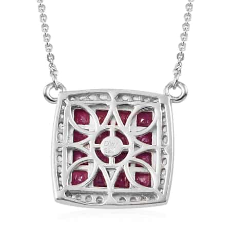 Royal Thai Ruby and Natural White Zircon Fancy Necklace 18 Inches in Rhodium and Platinum Over Sterling Silver 2.00 ctw image number 4