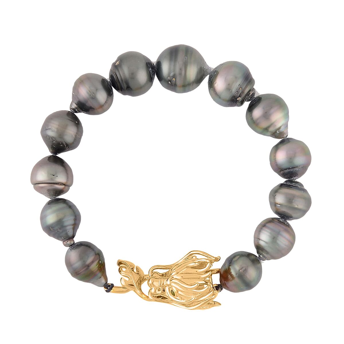 Tahitian Cultured Pearl 10-11mm, Chrome Diopside Dragon Head Bracelet in Vermeil YG Over Sterling Silver (6.50 In) image number 0