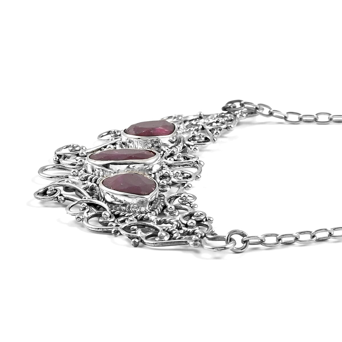 Niassa Ruby (FF) Necklace 18 Inches in Black Oxidized Sterling Silver 21.90 ctw image number 3