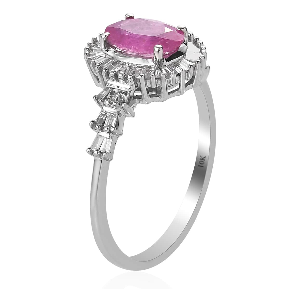 LUXORO 1.15 ctw AAA Mozambique Ruby and Diamond Halo Ring in 10K White Gold 2.20 Grams image number 3