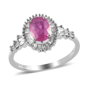 Luxoro 10K White Gold AAA Mozambique Ruby and Diamond Halo Ring (Size 9.0) 1.15 ctw