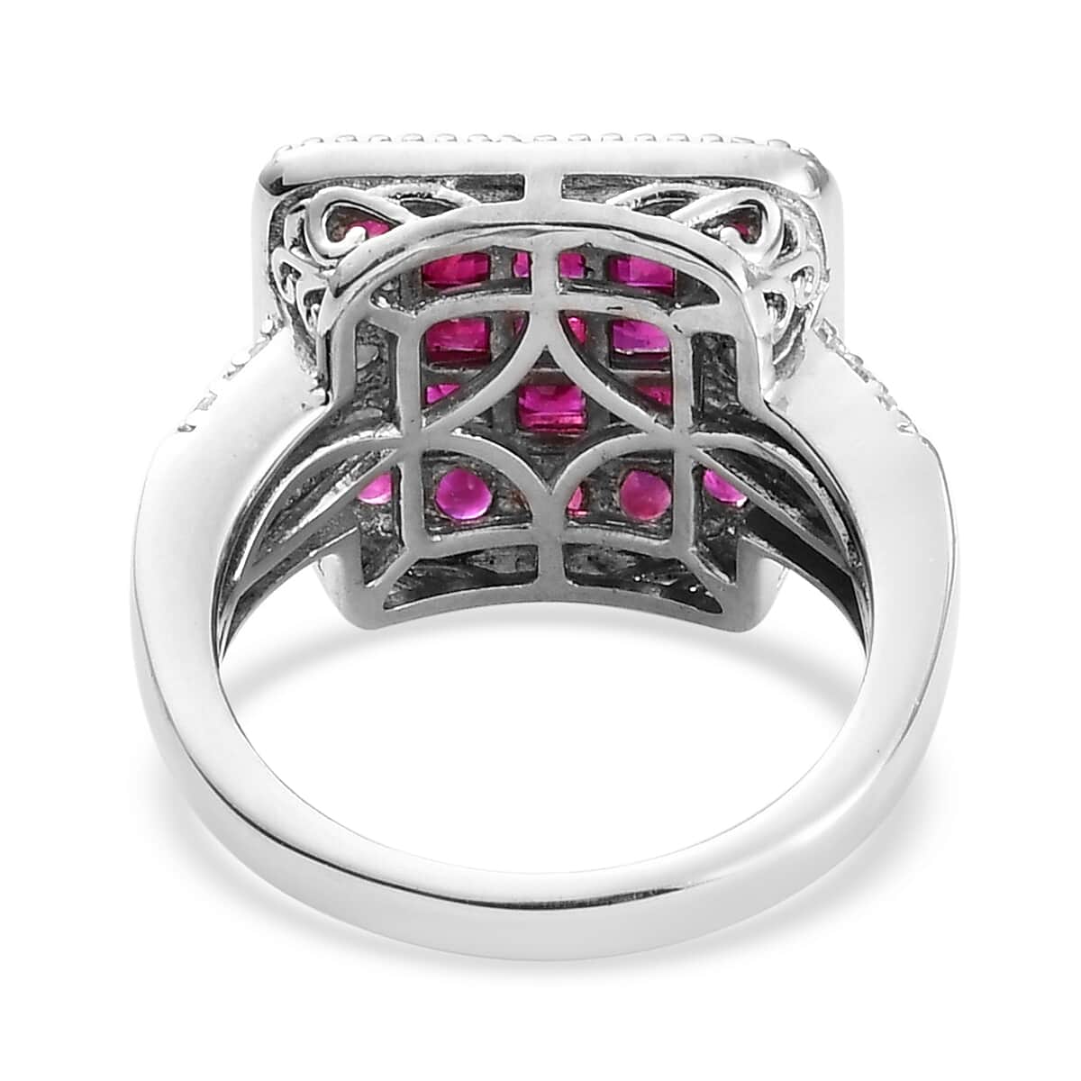 Royal Thai Ruby and Zircon Cluster Ring in Platinum Over Sterling Silver (Size 8.0) 2.35 ctw image number 4