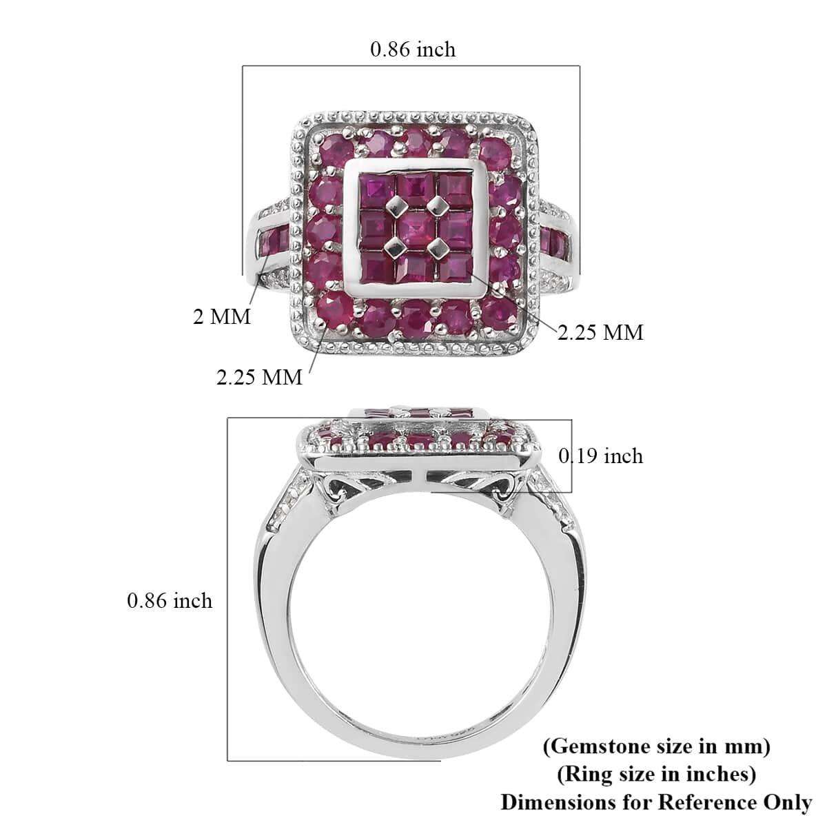 Royal Thai Ruby and Zircon Cluster Ring in Platinum Over Sterling Silver (Size 8.0) 2.35 ctw image number 5