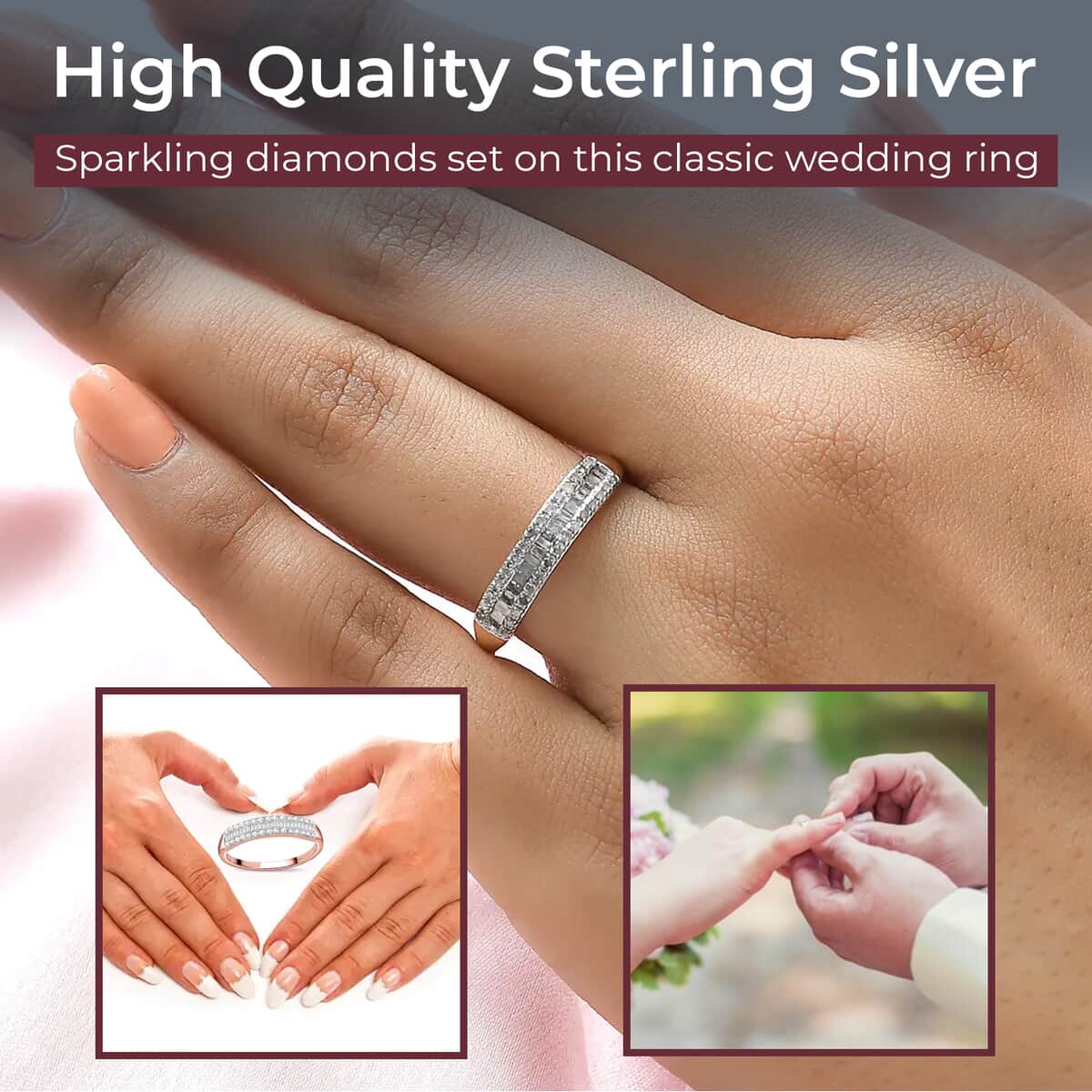 Diamond Band Ring in Vermeil RG Over Sterling Silver,Wedding Rings,Eternity Band,Promise Rings For Women 0.25 ctw (Size 10.0) image number 2