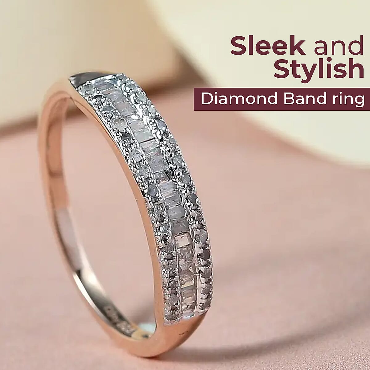 Diamond Band Ring in Vermeil Rose Gold Over Sterling Silver, Wedding Rings, Eternity Band, Promise Rings For Women 0.25 ctw image number 1