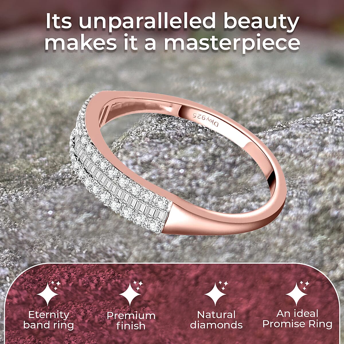 Diamond Band Ring in Vermeil Rose Gold Over Sterling Silver, Wedding Rings, Eternity Band, Promise Rings For Women 0.25 ctw image number 3