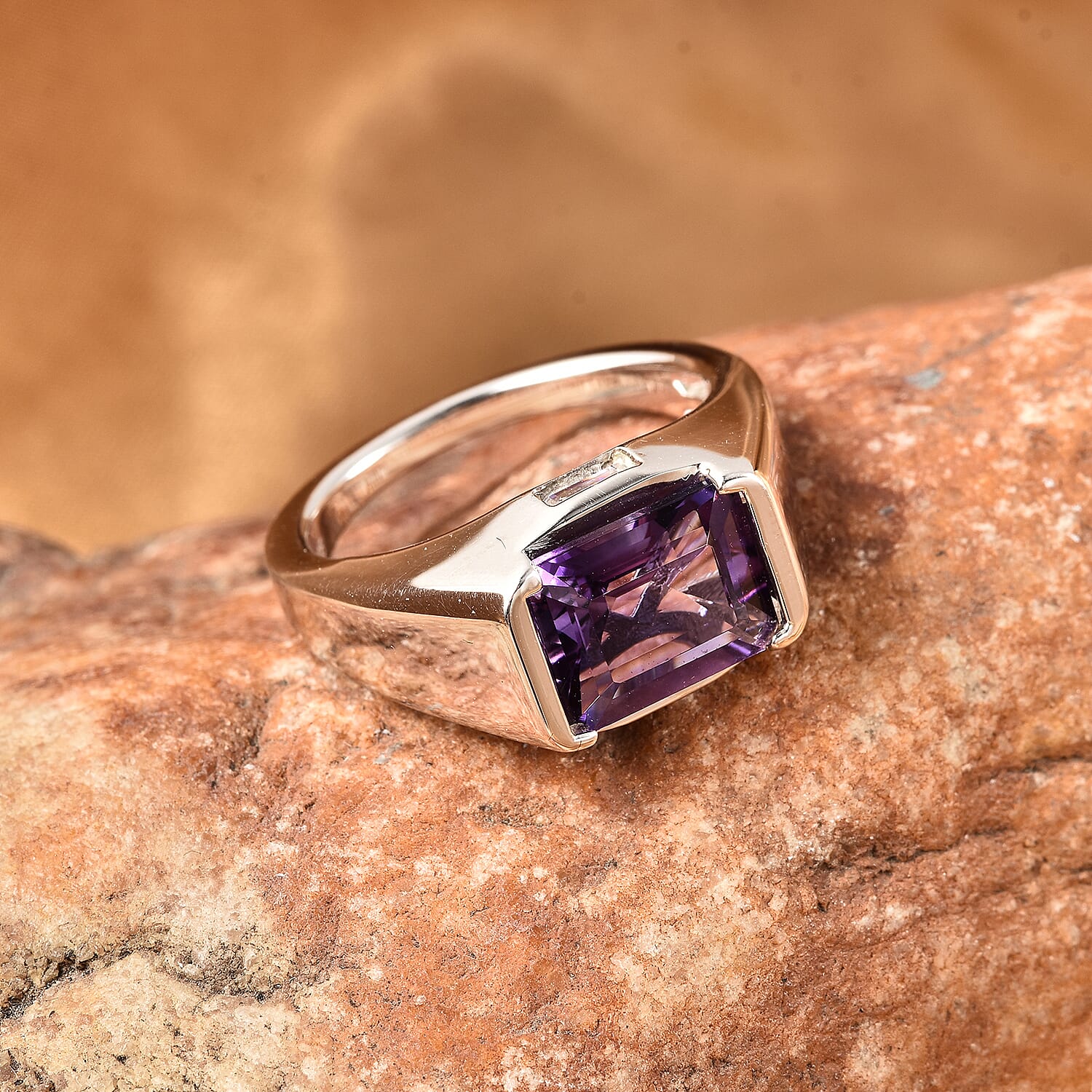 Uruguay Amethyst and Multi Gemstone 4.40 ctw Ring in Rhodium Over Sterling Silver (Size 5.5) (5.67 g)