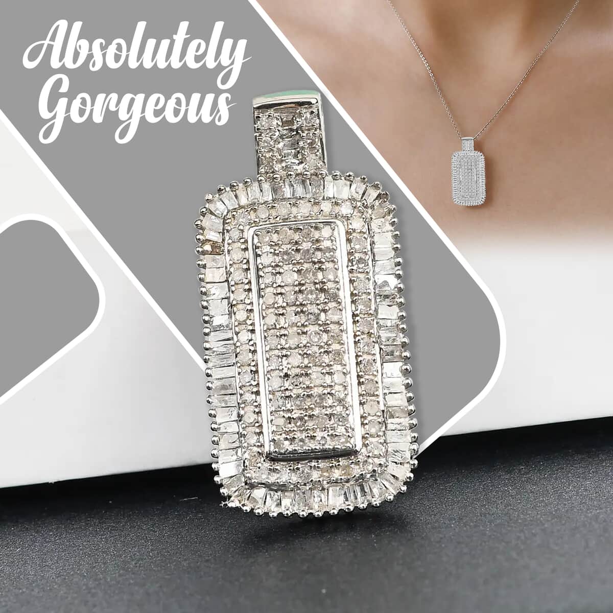 Diamond Pendant in Rhodium and Platinum Over Sterling Silver 1.00 ctw image number 1