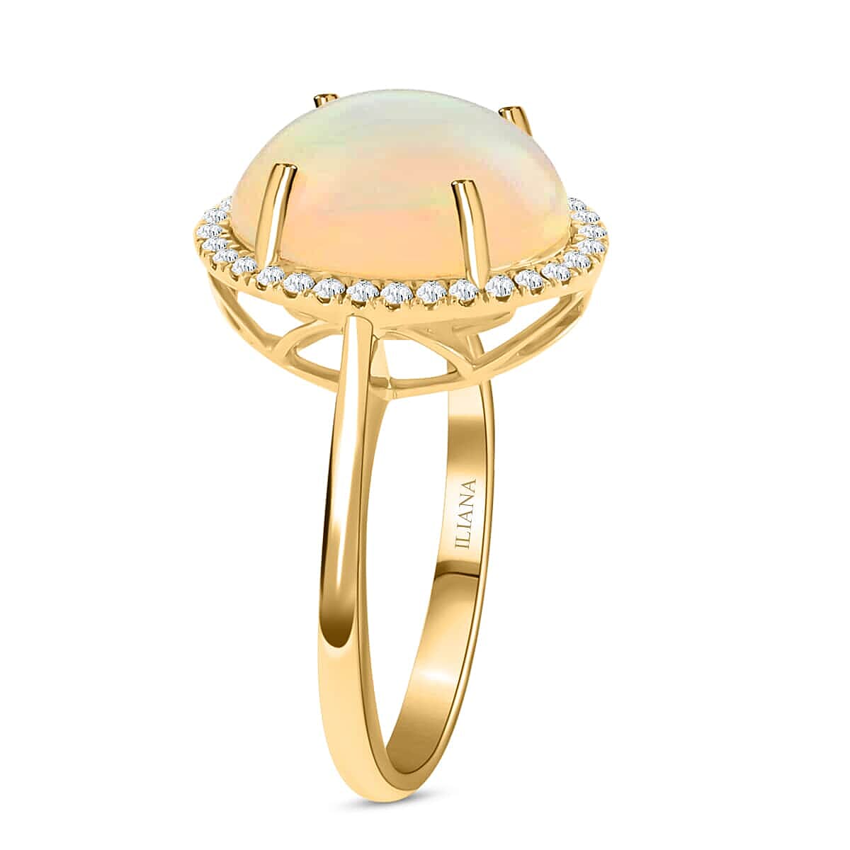 Iliana 18K Yellow Gold AAA Ethiopian Welo Opal and G-H SI Diamond Halo Ring (Size 6.0) 4.80 Grams 4.30 ctw image number 2