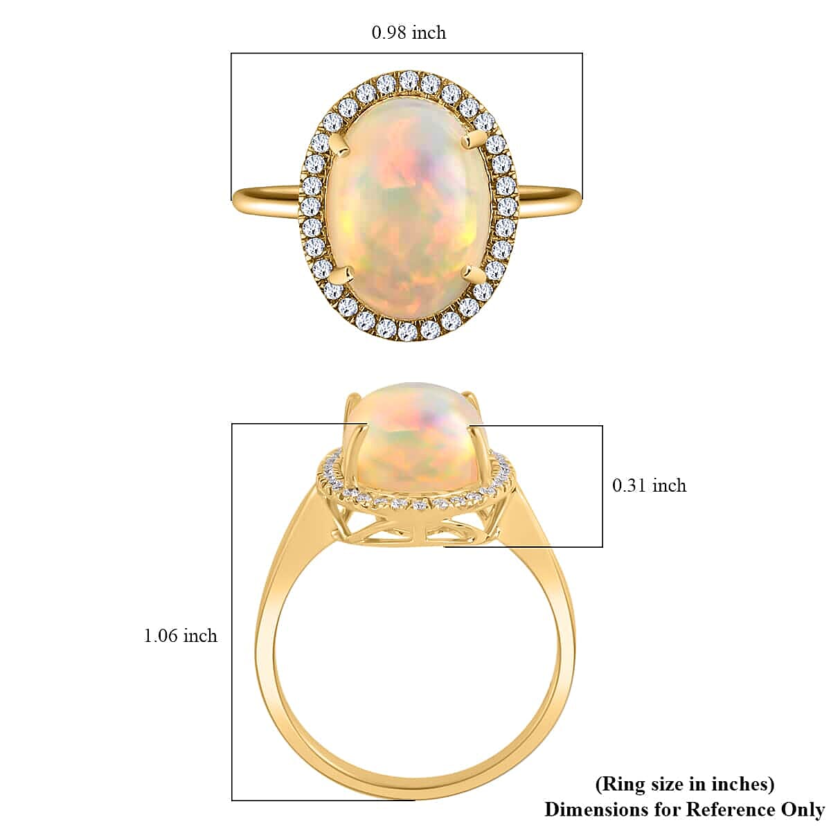 Iliana 18K Yellow Gold AAA Ethiopian Welo Opal and G-H SI Diamond Halo Ring (Size 6.0) 4.80 Grams 4.30 ctw image number 3