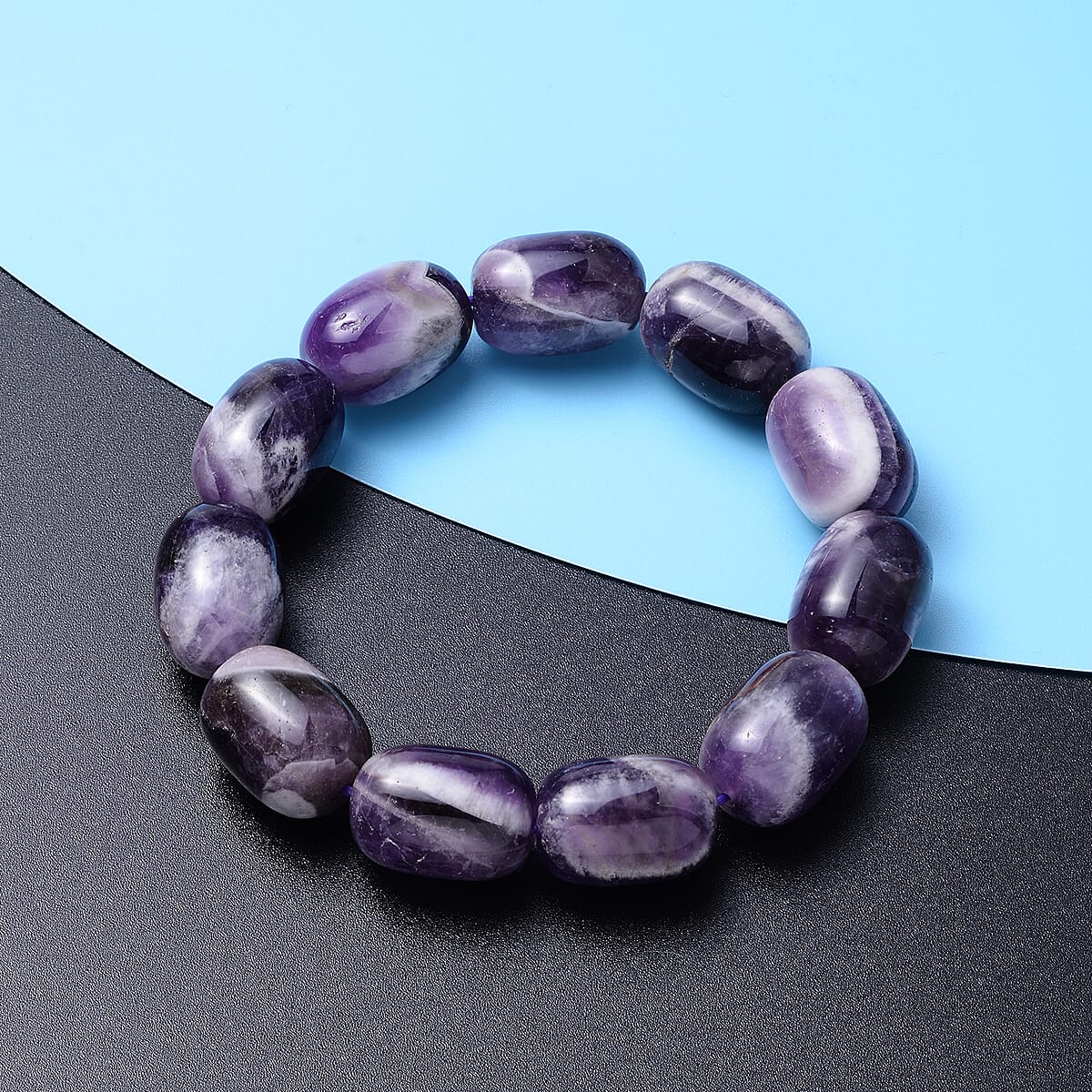 Bi-Color Amethyst Barrel Stretch Bracelet 263.50 ctw image number 1