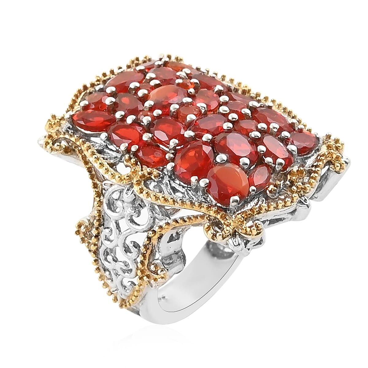 Jalisco Fire Opal Ring in 14K Yellow Gold and Platinum Over Sterling Silver (Size 7.0) 8.00 ctw image number 2