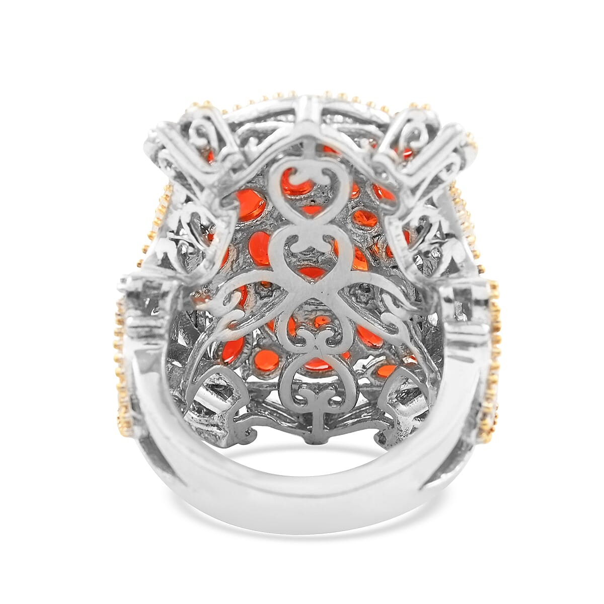 Jalisco Fire Opal Ring in 14K Yellow Gold and Platinum Over Sterling Silver (Size 7.0) 8.00 ctw image number 3