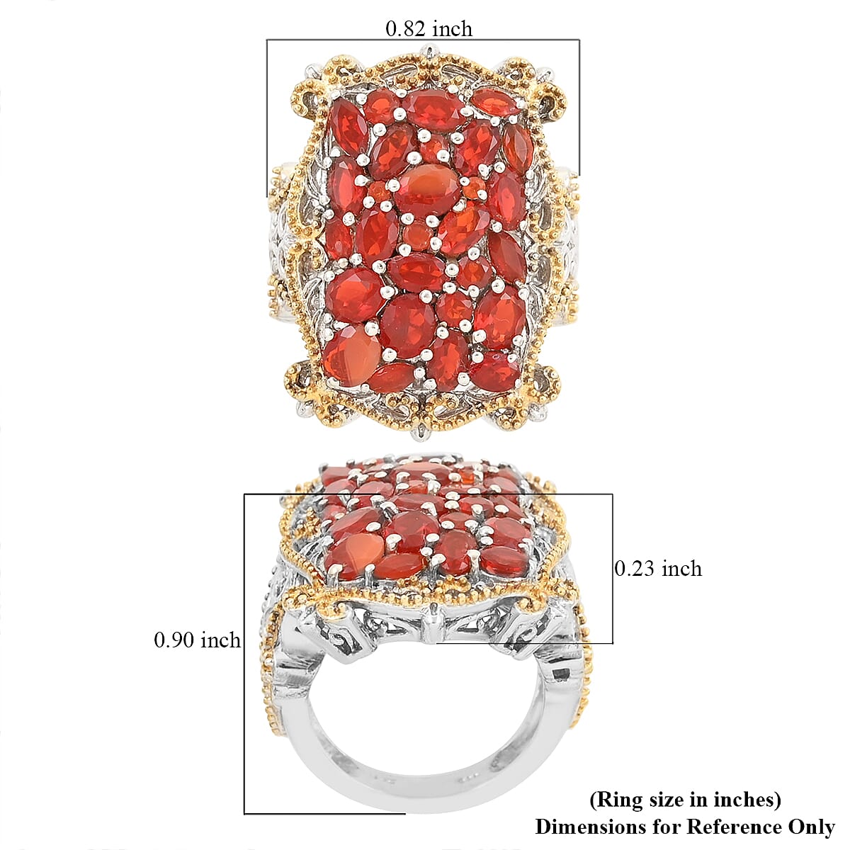 Jalisco Fire Opal Ring in 14K Yellow Gold and Platinum Over Sterling Silver (Size 7.0) 8.00 ctw image number 4